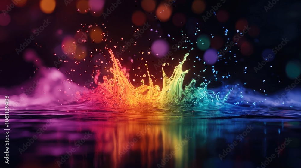Poster colorful water splash creating vibrant abstract patterns.
