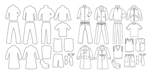 Male clothing mockups, wardrobe sketch, set