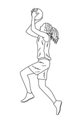 Girls playing womens basketball, standing, running, jumping, throwing, shooting, passing the ball