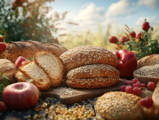 Fototapeta premium Nourishing Your Gut A Visual Guide to High-Fiber Foods in a Natural Setting, Discover the Benefits for Digestive Health and Overall Wellness