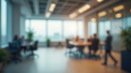 Abstract Blurred Office Interior with Defocused Effect Ideal for Business Background Concept