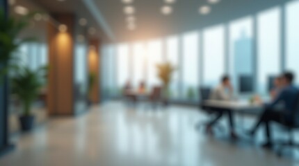 Fototapeta premium Abstract Blurred Office Interior with Defocused Effect Ideal for Business Background Concept
