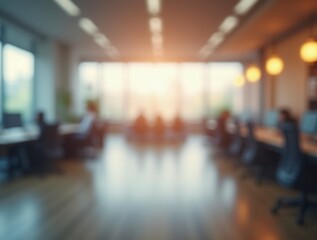 Abstract Blurred Office Interior with Defocused Effect Ideal for Business Background Concept