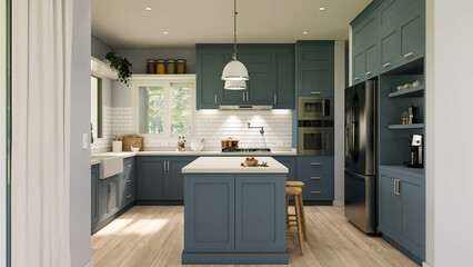 Interior renderings of Casa Lavanda, classic and colorful style