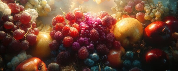 Fototapeta premium Top View of Wholesome Grains and Fruits Boost Your Immune System and Nutrient Intake with This Vibrant Mix, A Healthy and Delicious Blend of Nature's Best