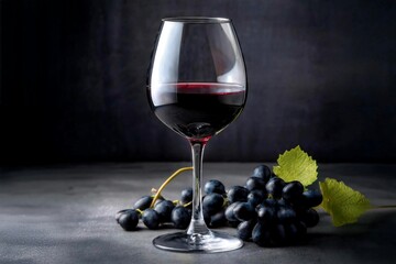 Elegance in Every Sip: Red Wine and Grapes on a Sophisticated Gray Table