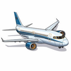 Cartoon airplane taking off from a sunny airport with a clear blue sky