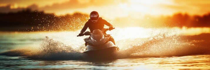 Jetski in water. Summer tropical sports.