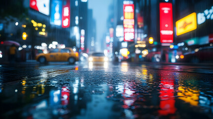 Obraz premium City Rain Reflections, night, street, lights, wet, asphalt