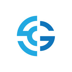 A simple flat initial logo of letter CG or GC in round shape in blue color on a white background that shapes like a target practice mark