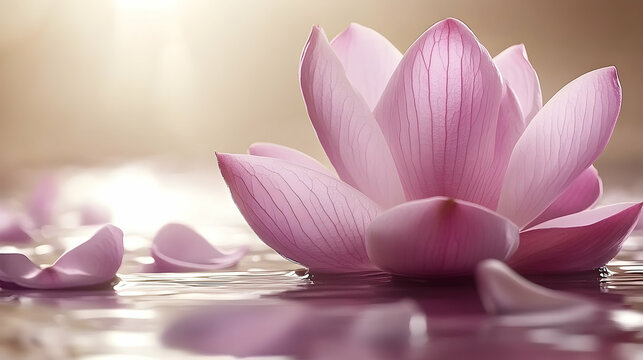 Fototapeta Pink Lotus Flower in Water, water lily, pond, lake, blossom, bloom