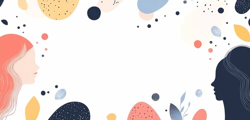 Vector banner design with silhouettes of women's heads in profile on a white background, vector illustration.