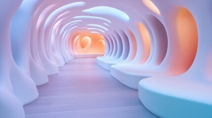 Obraz premium Futuristic tunnel with smooth, flowing curves and soft pastel lighting, AI