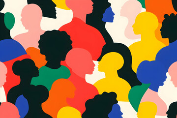Colorful Crowd of People Silhouettes, diversity, abstract, community, togetherness, social