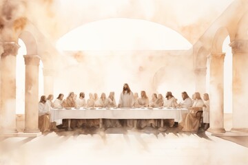 Jesus presides over the Last Supper, a solemn meal.