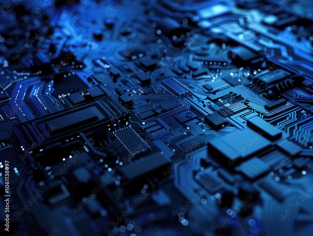 Aufkleber a close-up view of intricate blue circuitry on a microchip, symbolizing advanced technology and elec