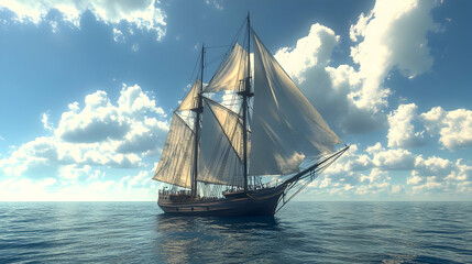 Fototapeta premium Sailboat on the Open Ocean, ship, schooner, sea, sailing, water