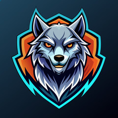 Fototapeta premium Dynamic wolf logo representing modern esports team spirit and creativity set against a sleek dark background