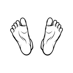 black and white bottom view of human foot vector line art