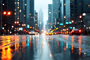 Urban Rainy Night with City Lights and Reflections