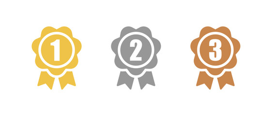 ranking medal icon illustration set. from 1st place to 3rd place (gold, silver, bronze) vector 10 eps.