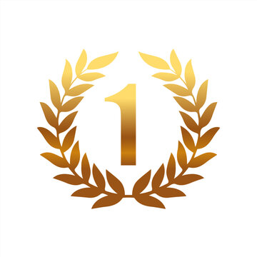 1st golden anniversary logo,with Laurel Wreath and gold ribbon,symbol for logo mock up about celebrate and anniversary, vector icon.