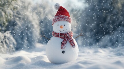 Obraz premium Cute snowman. Winter holiday theme.