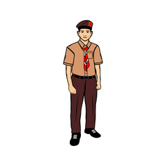 teenage boy in scout uniform wearing a hat cartoon vector illustration