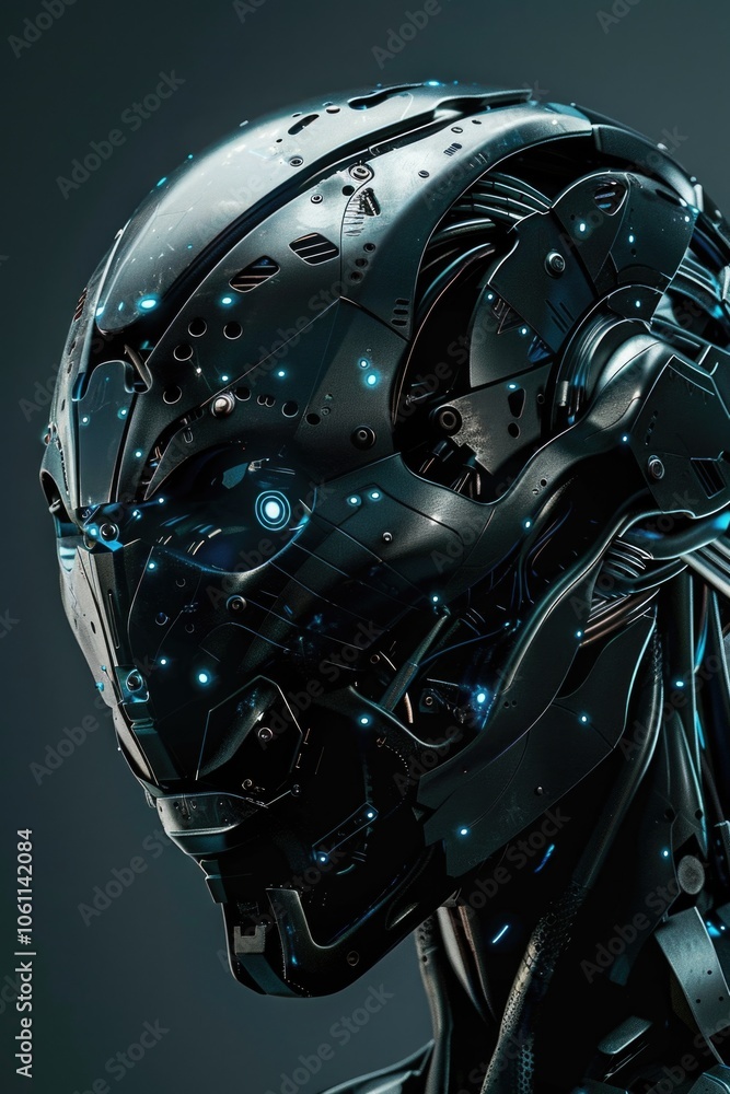 Aufkleber high tech robotic head with cybernetic parts and futuristic design. artificial intelligence concept.
