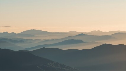 Fototapeta premium Generative AI, Minimalist Aerial View of Serene Mountain Ranges with Soft Cloud Layers
