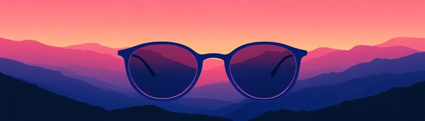 Sunglasses Resting on a Purple Mountain Range at Sunset