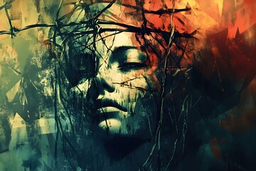 abstract illustration for illegal human trades rape and harassments, human rights awareness program