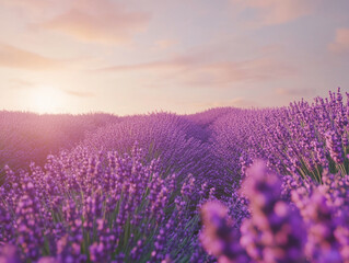 Obraz premium A field of lavender blooms in the early morning light