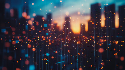 Smart digital city with connection cyber security network reciprocity over the cityscape . future smart wireless digital city and social media networking systems that connects people within the city