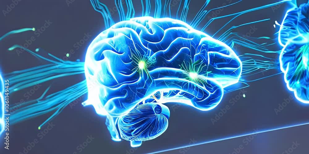Aufkleber digital representation of a human brain with glowing neurons and neural pathways.