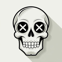 Minimalist Skull Illustration with Bold X Eyes &ndash; Modern, Monochrome Cartoon Style for Design and Art Projects