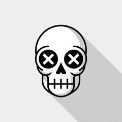 Minimalist Skull Illustration with Bold X Eyes &ndash; Modern, Monochrome Cartoon Style for Design and Art Projects