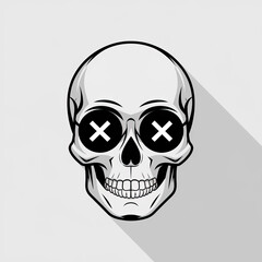 Minimalist Skull Illustration with Bold X Eyes &ndash; Modern, Monochrome Cartoon Style for Design and Art Projects