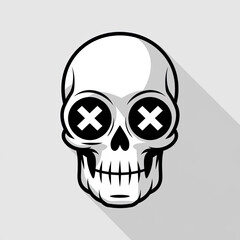 Minimalist Skull Illustration with Bold X Eyes &ndash; Modern, Monochrome Cartoon Style for Design and Art Projects