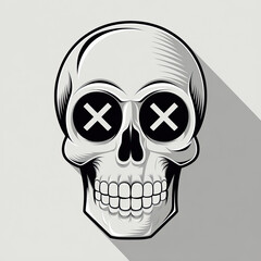 Minimalist Skull Illustration with Bold X Eyes &ndash; Modern, Monochrome Cartoon Style for Design and Art Projects