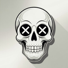 Minimalist Skull Illustration with Bold X Eyes &ndash; Modern, Monochrome Cartoon Style for Design and Art Projects