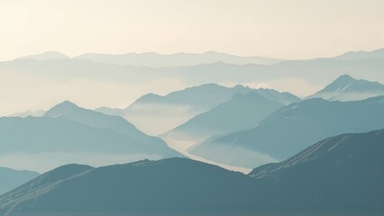 Fototapeta premium Generative AI, Minimalist Aerial View of Serene Mountain Ranges with Soft Cloud Layers