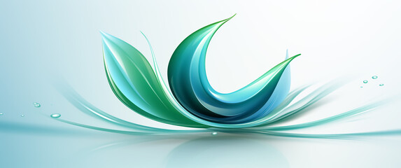 Fototapeta premium Stylized image with water drops merging into a symbol on a green background. Environment, sustainability and ecology concept