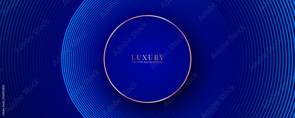 Poster 3d blue luxury abstract background overlap layer on dark space with golden circles lines decoration.