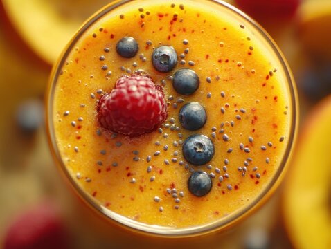 Delicious Healthy Peach Smoothie with Fresh Fruit and Seeds for a Boost of Vitamins and Immune Support, Perfect for Breakfast or a Snack - Powered by Adobe