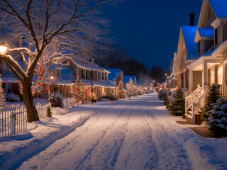Fototapeta premium christmas tree in the city winter village