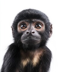 Mystic portrait of baby Howler Monkey primate, copy space on right side, Headshot, Close-up View, isolated on white background