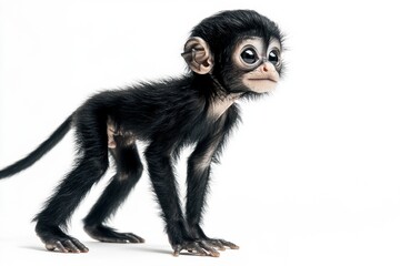 Naklejka premium the beside view baby Spider Monkey primate standing, left side view, low angle, white copy space on right, Isolated on White Background