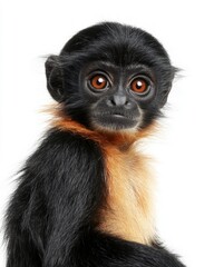Fototapeta premium Mystic portrait of baby Spider Monkey primate, copy space on right side, Headshot, Close-up View, isolated on white background