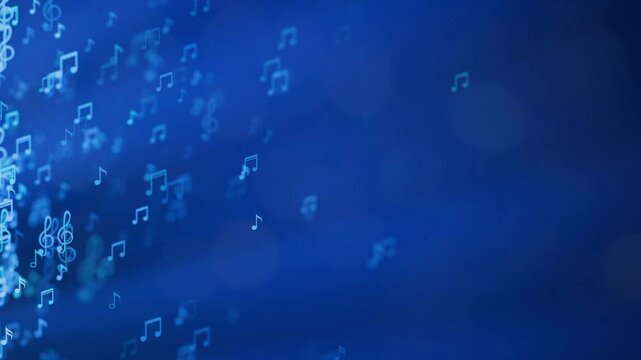 Music video background with floating note particles and chrods in blue backdrop. Nice repeating endless animation for lyrics or karaoke that can be looped. Underwater theme. 